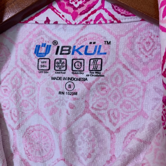 IBKÜL Terra Golf Shirt Pink Print Long Sleeve Mock Neck Size Small - Picture 2 of 5